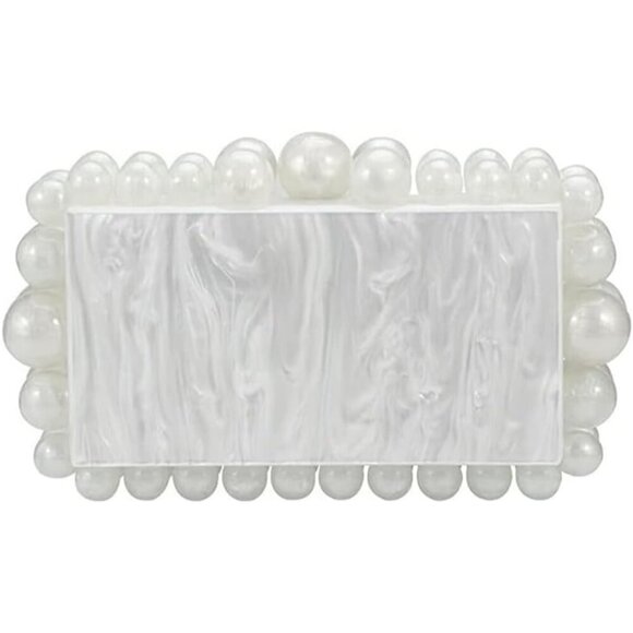 Chic White Marble Clutch Bag with Detachable Chain - Ideal for Special Occasions